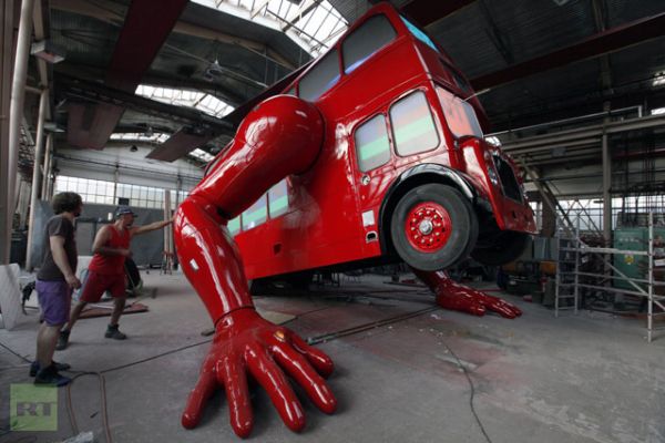 Artist creates a push-ups performing Double-decker bus for London Games