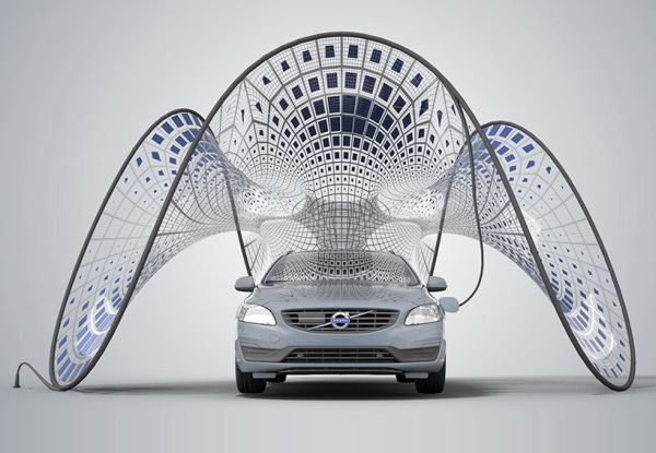 Portable Solar powered Pavilion will juice up the new Volvo V60