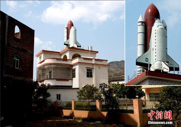 Chinese farmer builds replica of a space shuttle on his roof top