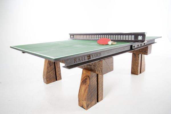Ping Pong Table made from century old reclaimed railroad steel and timber