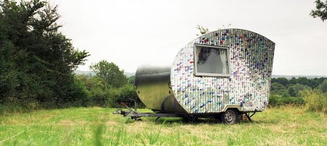 Old CDs and vinyl records are used to revamp this deluxe caravan